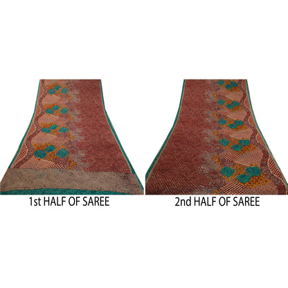 Sanskriti Vintage Sarees Red Pure Georgette Silk Printed Sari Soft Craft Sustainable Fabric