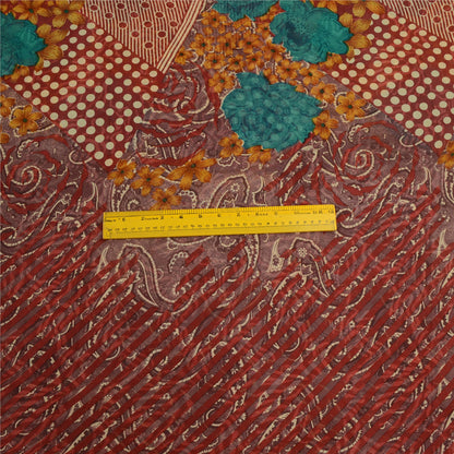 Sanskriti Vintage Sarees Red Pure Georgette Silk Printed Sari Soft Craft Sustainable Fabric