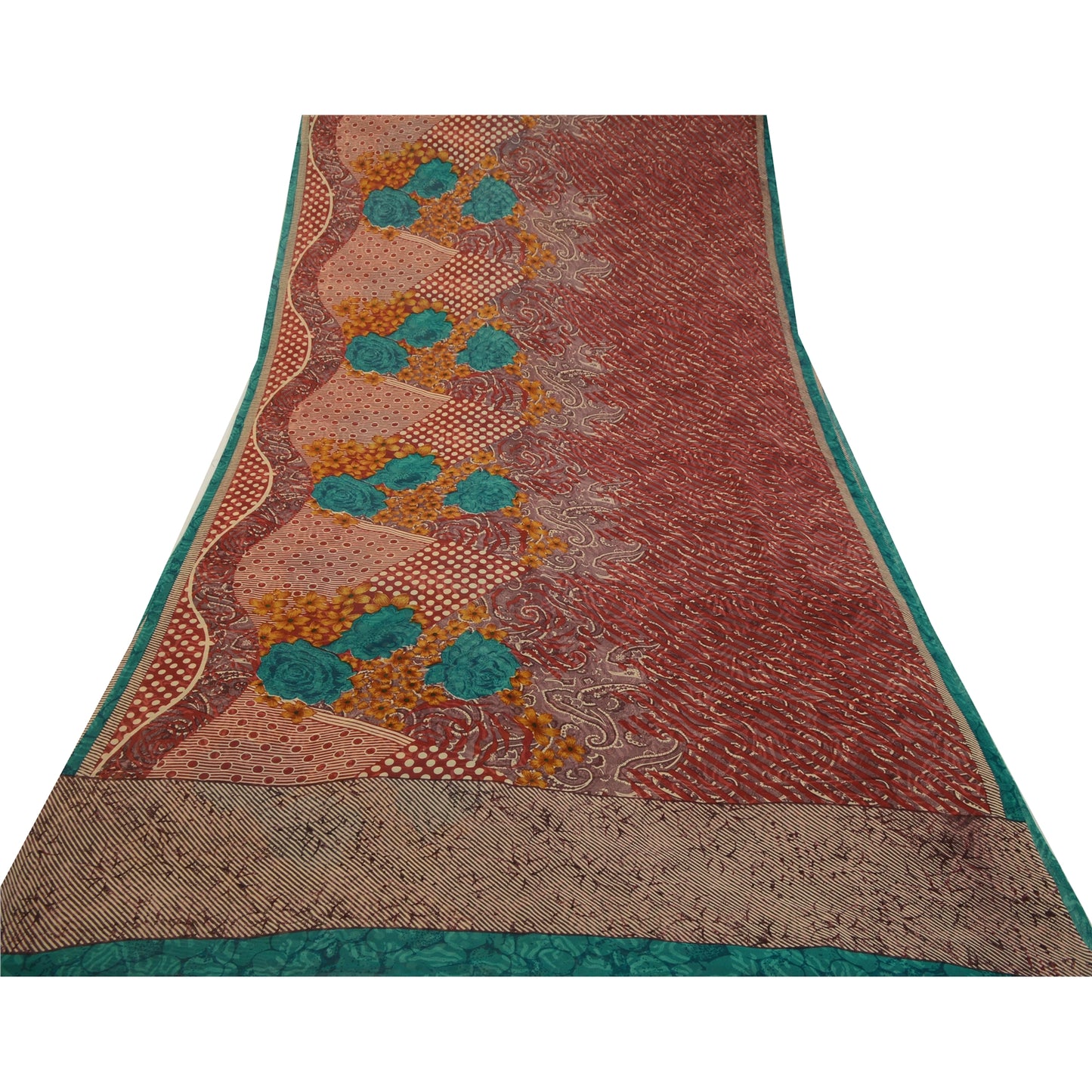 Sanskriti Vintage Sarees Red Pure Georgette Silk Printed Sari Soft Craft Sustainable Fabric