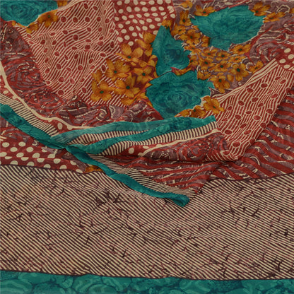 Sanskriti Vintage Sarees Red Pure Georgette Silk Printed Sari Soft Craft Sustainable Fabric