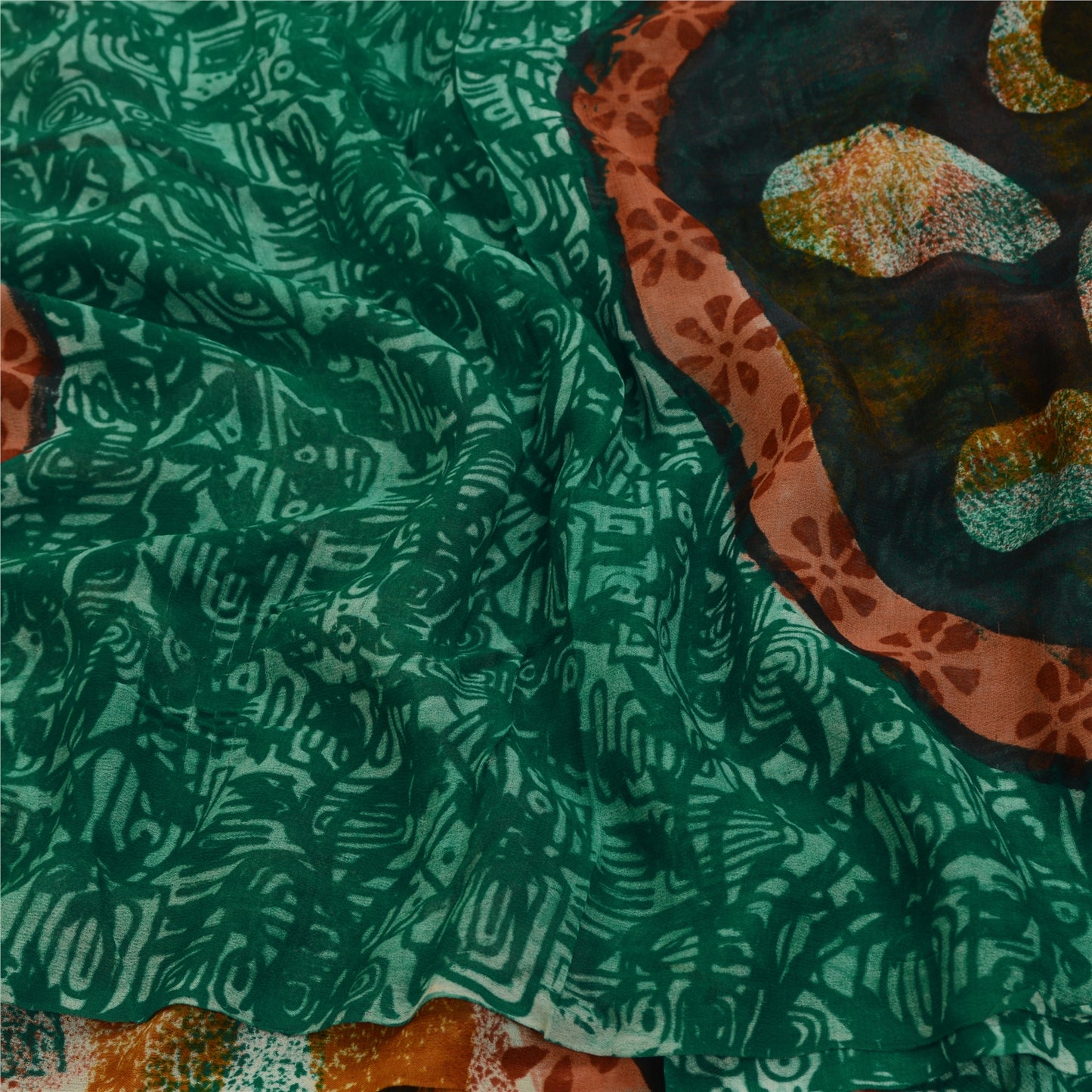 Sanskriti Vintage Sarees Indian Green Blend Georgette Printed Sari Craft Sustainable Fabric