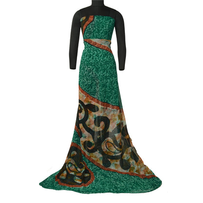 Sanskriti Vintage Sarees Indian Green Blend Georgette Printed Sari Craft Sustainable Fabric
