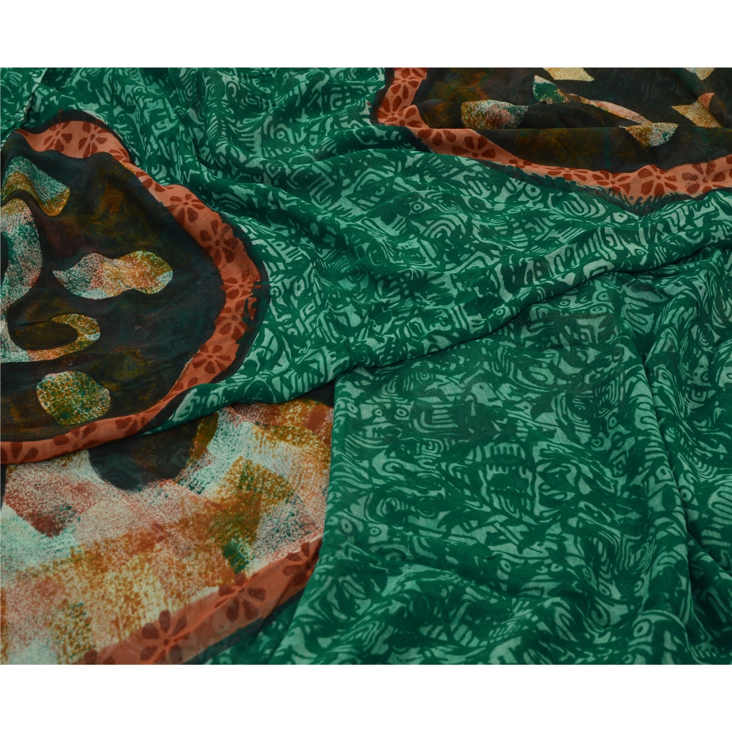 Sanskriti Vintage Sarees Indian Green Blend Georgette Printed Sari Craft Sustainable Fabric