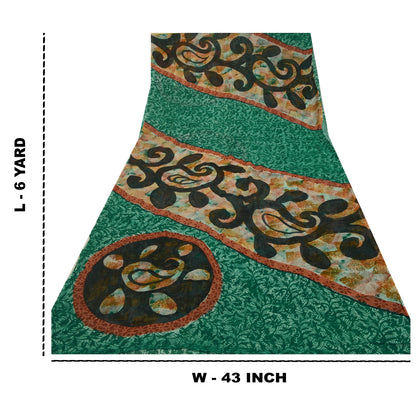 Sanskriti Vintage Sarees Indian Green Blend Georgette Printed Sari Craft Sustainable Fabric