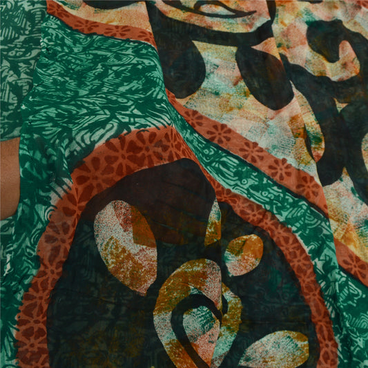 Sanskriti Vintage Sarees Indisk Grøn Blend Georgette Trykt Sari Håndværk Bæredygtigt Stoff