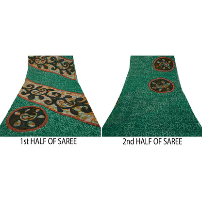 Sanskriti Vintage Sarees Indian Green Blend Georgette Printed Sari Craft Sustainable Fabric