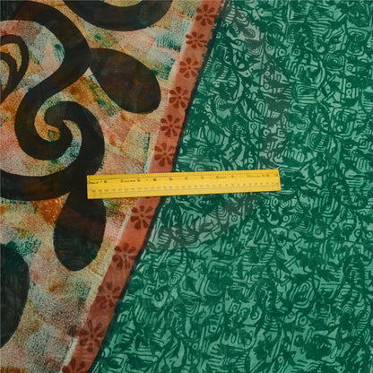 Sanskriti Vintage Sarees Indian Green Blend Georgette Printed Sari Craft Sustainable Fabric