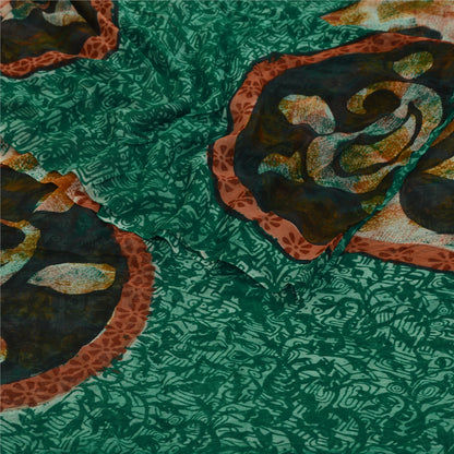 Sanskriti Vintage Sarees Indian Green Blend Georgette Printed Sari Craft Sustainable Fabric