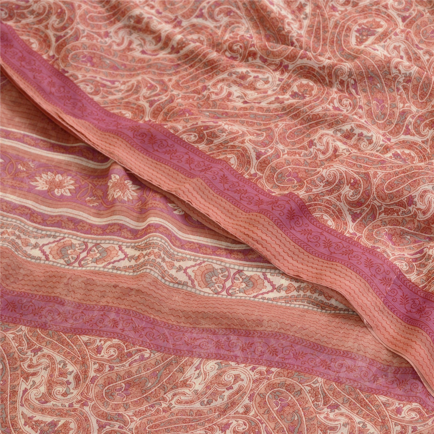 Sanskriti Vintage Sarees From India Pink Georgette Printed Sari 5yd Craft Sustainable Fabric