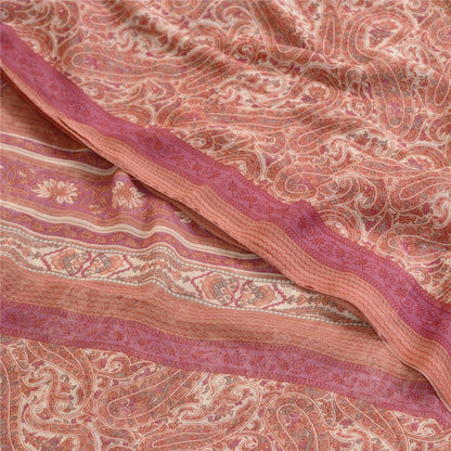 Sanskriti Vintage Sarees From India Pink Georgette Printed Sari 5yd Craft Sustainable Fabric