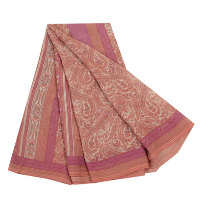 Sanskriti Vintage Sarees From India Pink Georgette Printed Sari 5yd Craft Sustainable Fabric