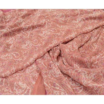 Sanskriti Vintage Sarees From India Pink Georgette Printed Sari 5yd Craft Sustainable Fabric