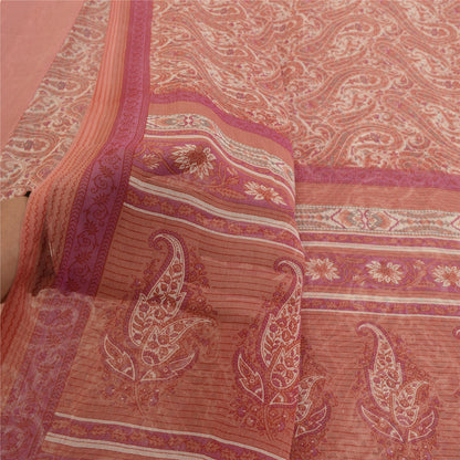 Sanskriti Vintage Sarees From India Pink Georgette Printed Sari 5yd Craft Sustainable Fabric