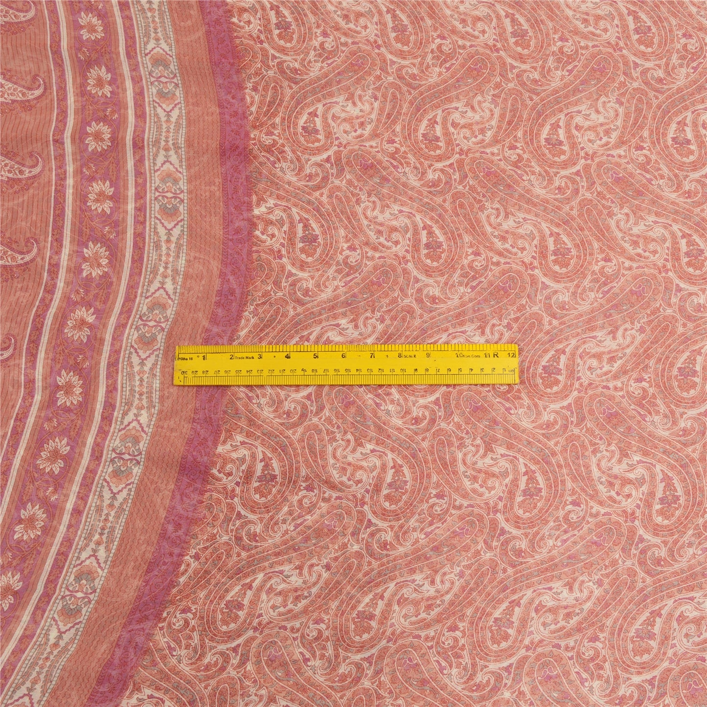 Sanskriti Vintage Sarees From India Pink Georgette Printed Sari 5yd Craft Sustainable Fabric