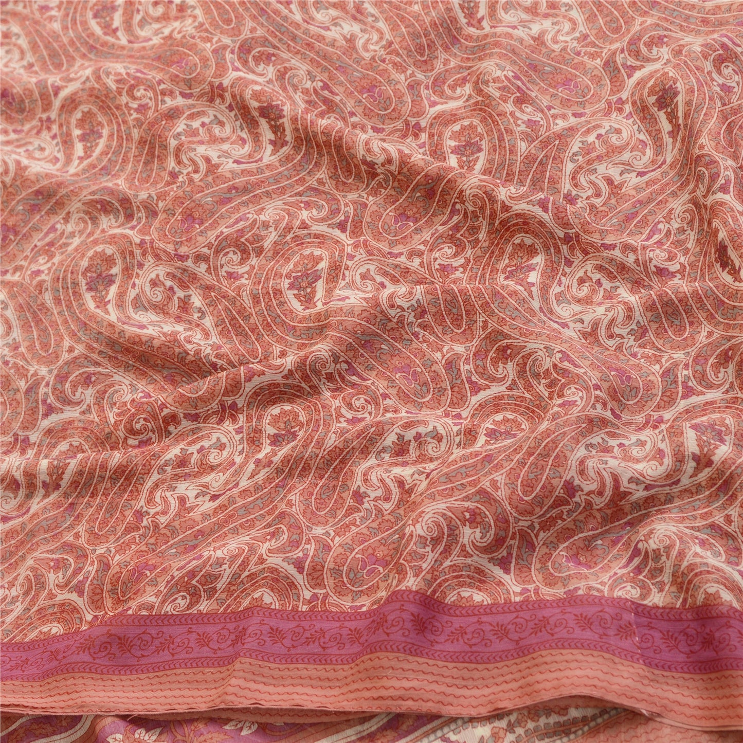 Sanskriti Vintage Sarees From India Pink Georgette Printed Sari 5yd Craft Sustainable Fabric