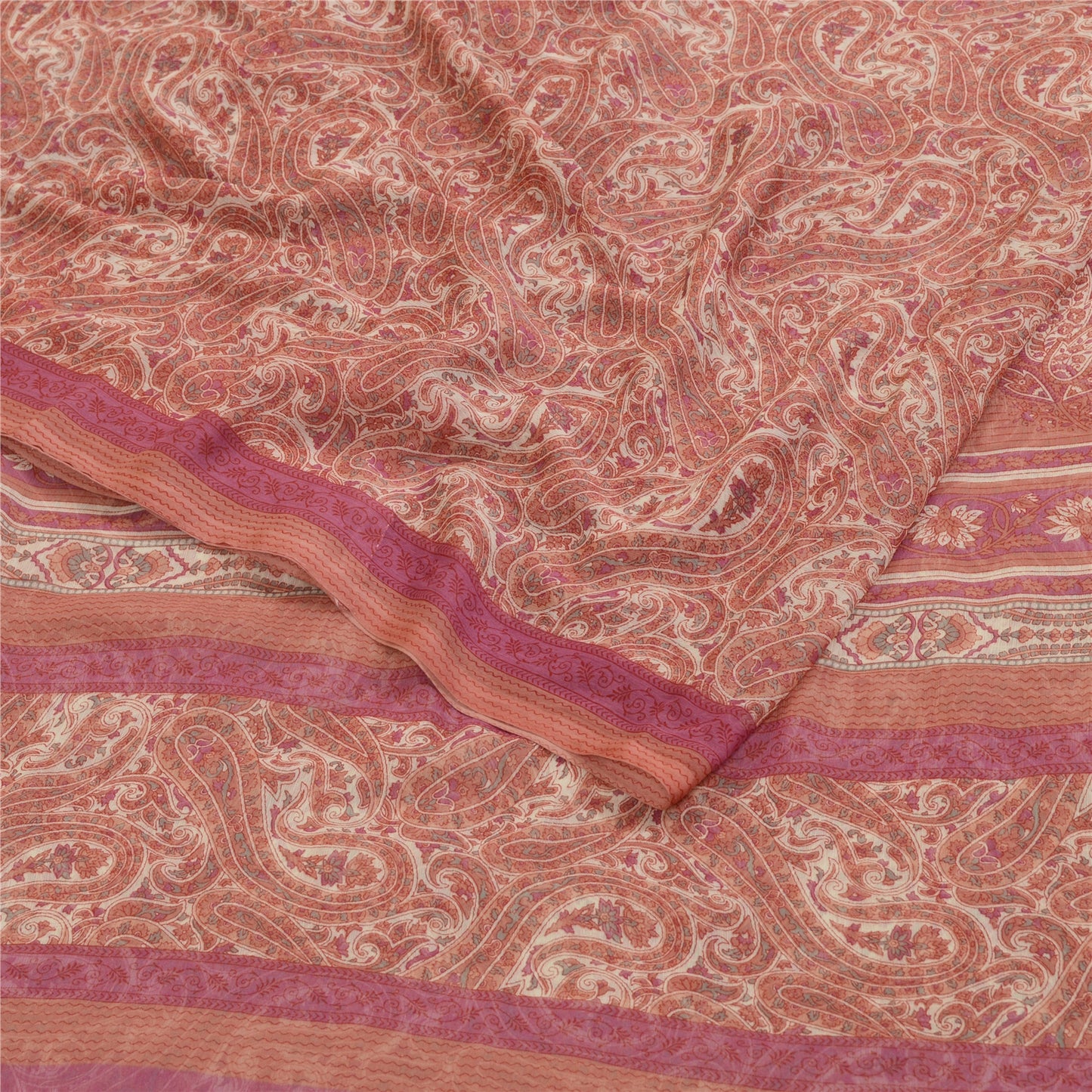 Sanskriti Vintage Sarees From India Pink Georgette Printed Sari 5yd Craft Sustainable Fabric