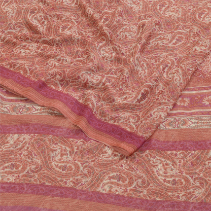Sanskriti Vintage Sarees From India Pink Georgette Printed Sari 5yd Craft Sustainable Fabric