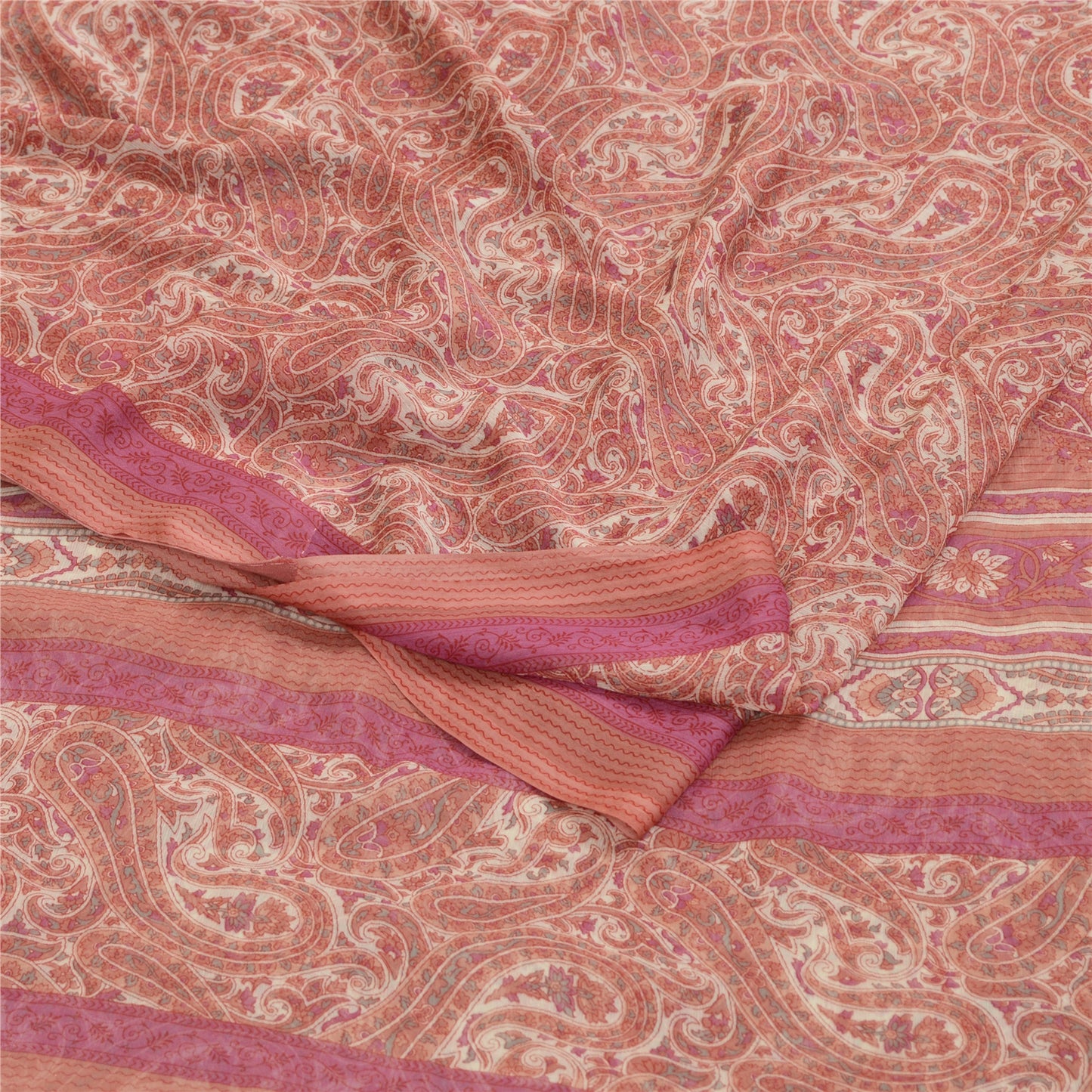Sanskriti Vintage Sarees From India Pink Georgette Printed Sari 5yd Craft Sustainable Fabric