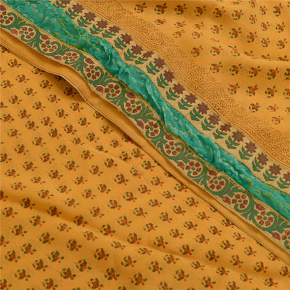 Sanskriti Vintage Sarees Yellow Blend Georgette Printed Sari 5yd Craft Sustainable Fabric