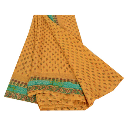 Sanskriti Vintage Sarees Yellow Blend Georgette Printed Sari 5yd Craft Sustainable Fabric