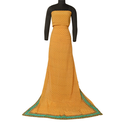 Sanskriti Vintage Sarees Yellow Blend Georgette Printed Sari 5yd Craft Sustainable Fabric