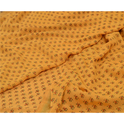 Sanskriti Vintage Sarees Yellow Blend Georgette Printed Sari 5yd Craft Sustainable Fabric