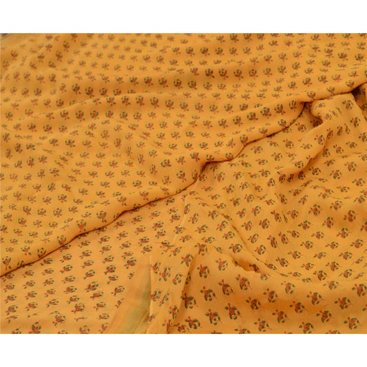 Sanskriti Vintage Sarees Yellow Blend Georgette Printed Sari 5yd Craft Sustainable Fabric