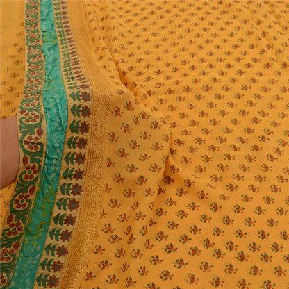 Sanskriti Vintage Sarees Yellow Blend Georgette Printed Sari 5yd Craft Sustainable Fabric