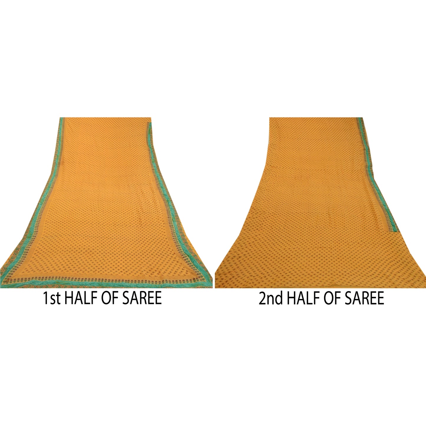 Sanskriti Vintage Sarees Yellow Blend Georgette Printed Sari 5yd Craft Sustainable Fabric