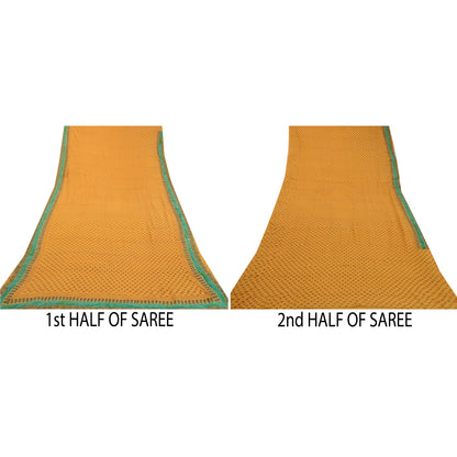 Sanskriti Vintage Sarees Yellow Blend Georgette Printed Sari 5yd Craft Sustainable Fabric