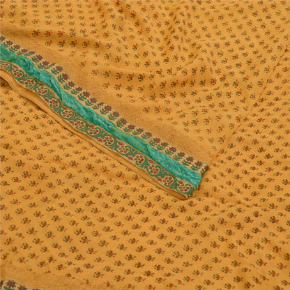 Sanskriti Vintage Sarees Yellow Blend Georgette Printed Sari 5yd Craft Sustainable Fabric