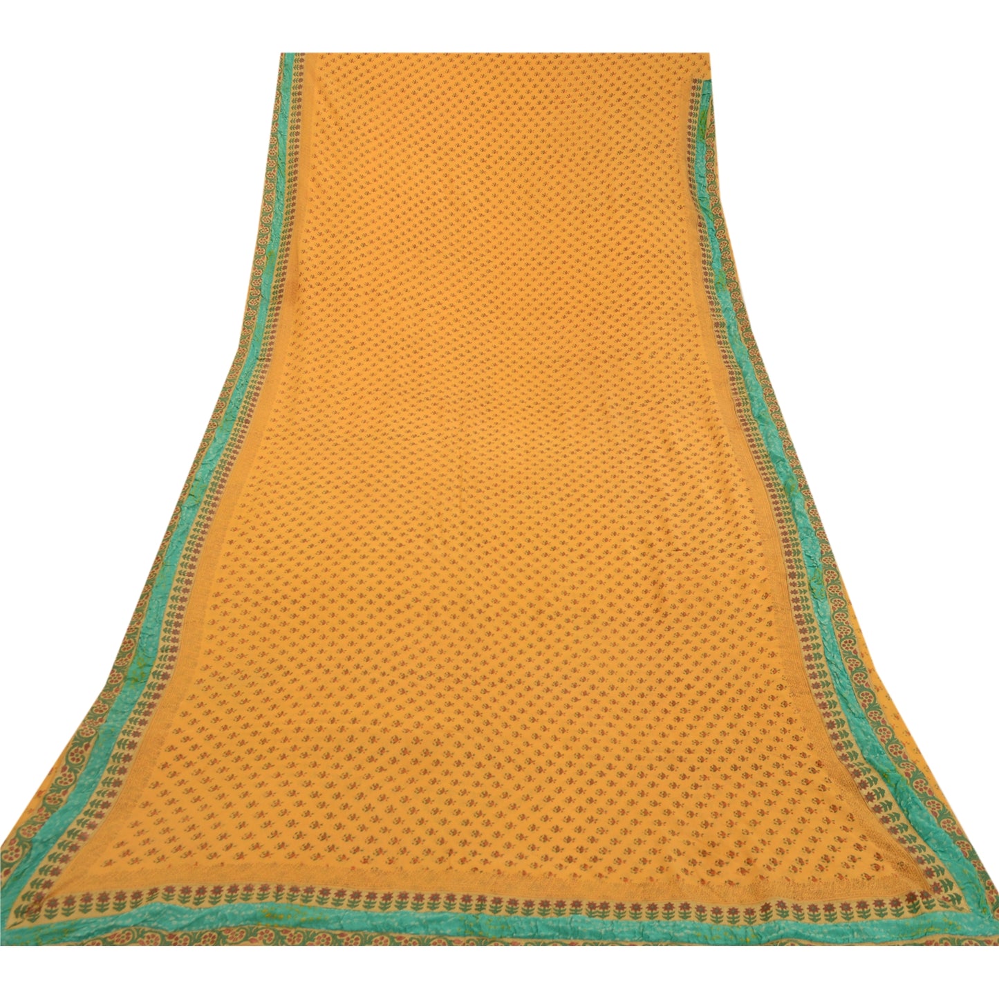 Sanskriti Vintage Sarees Yellow Blend Georgette Printed Sari 5yd Craft Sustainable Fabric