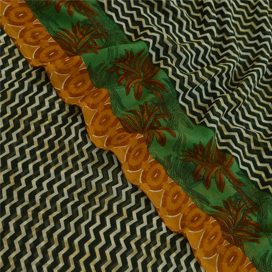 Sanskriti Vintage Sarees Indian Green Georgette Printed Sari 5yd Craft Sustainable Fabric