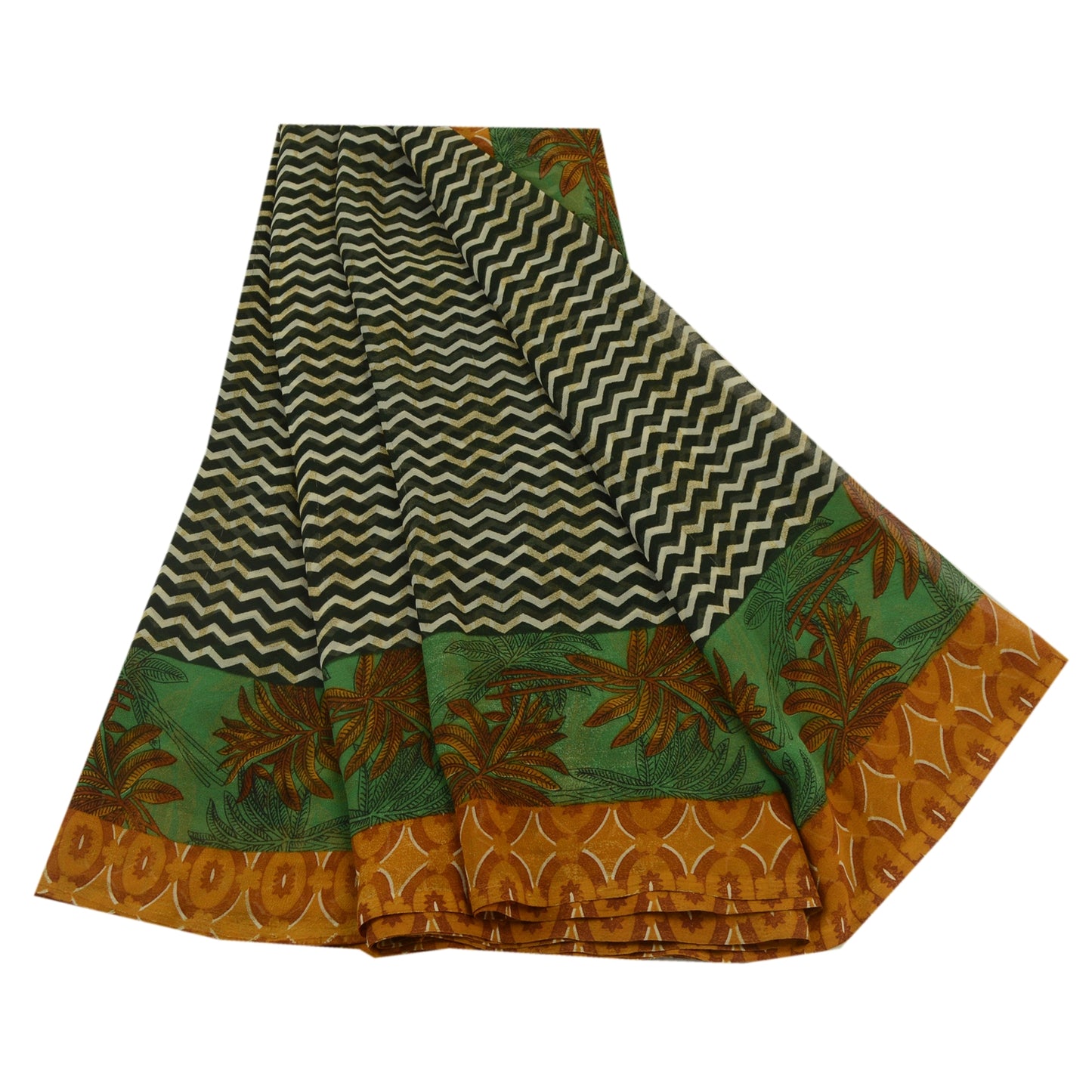 Санскритские винтажные сари индийское зеленое жоржетовое сари с принтом 5 ярдов ткань для рукоделия из экологически чистой ткани