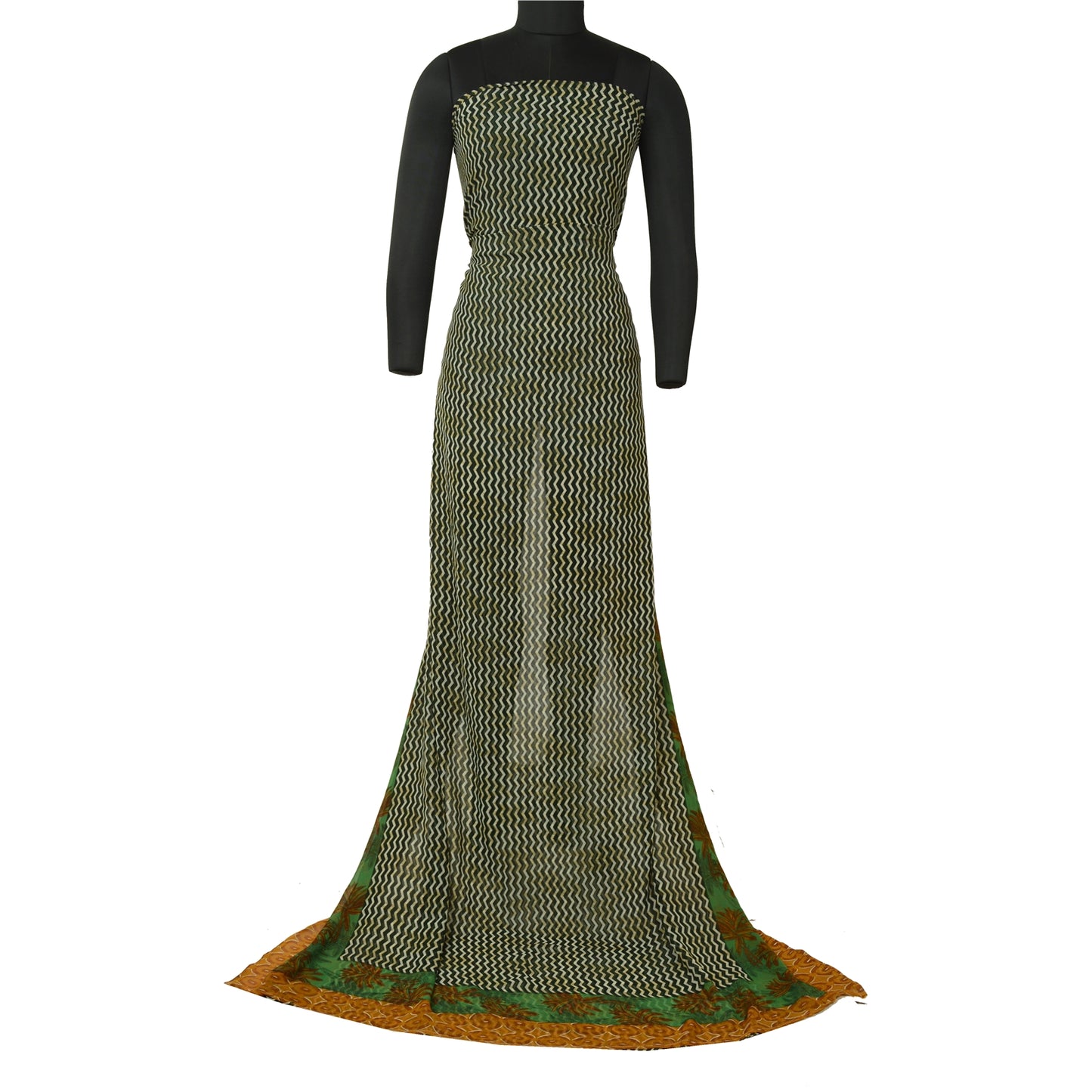 Санскритские винтажные сари индийское зеленое жоржетовое сари с принтом 5 ярдов ткань для рукоделия из экологически чистой ткани