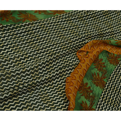 Санскритские винтажные сари индийское зеленое жоржетовое сари с принтом 5 ярдов ткань для рукоделия из экологически чистой ткани