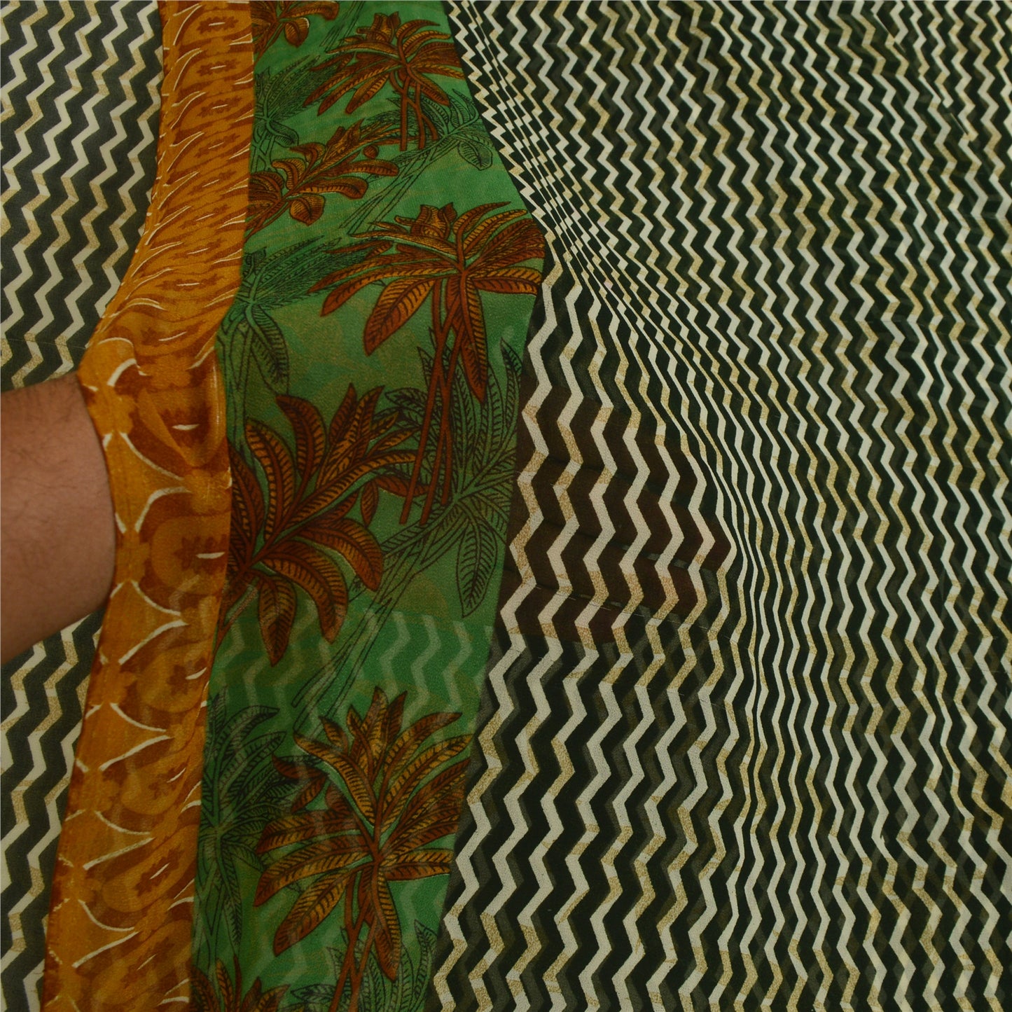 Санскритские винтажные сари индийское зеленое жоржетовое сари с принтом 5 ярдов ткань для рукоделия из экологически чистой ткани