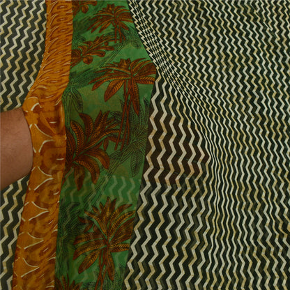 Санскритские винтажные сари индийское зеленое жоржетовое сари с принтом 5 ярдов ткань для рукоделия из экологически чистой ткани