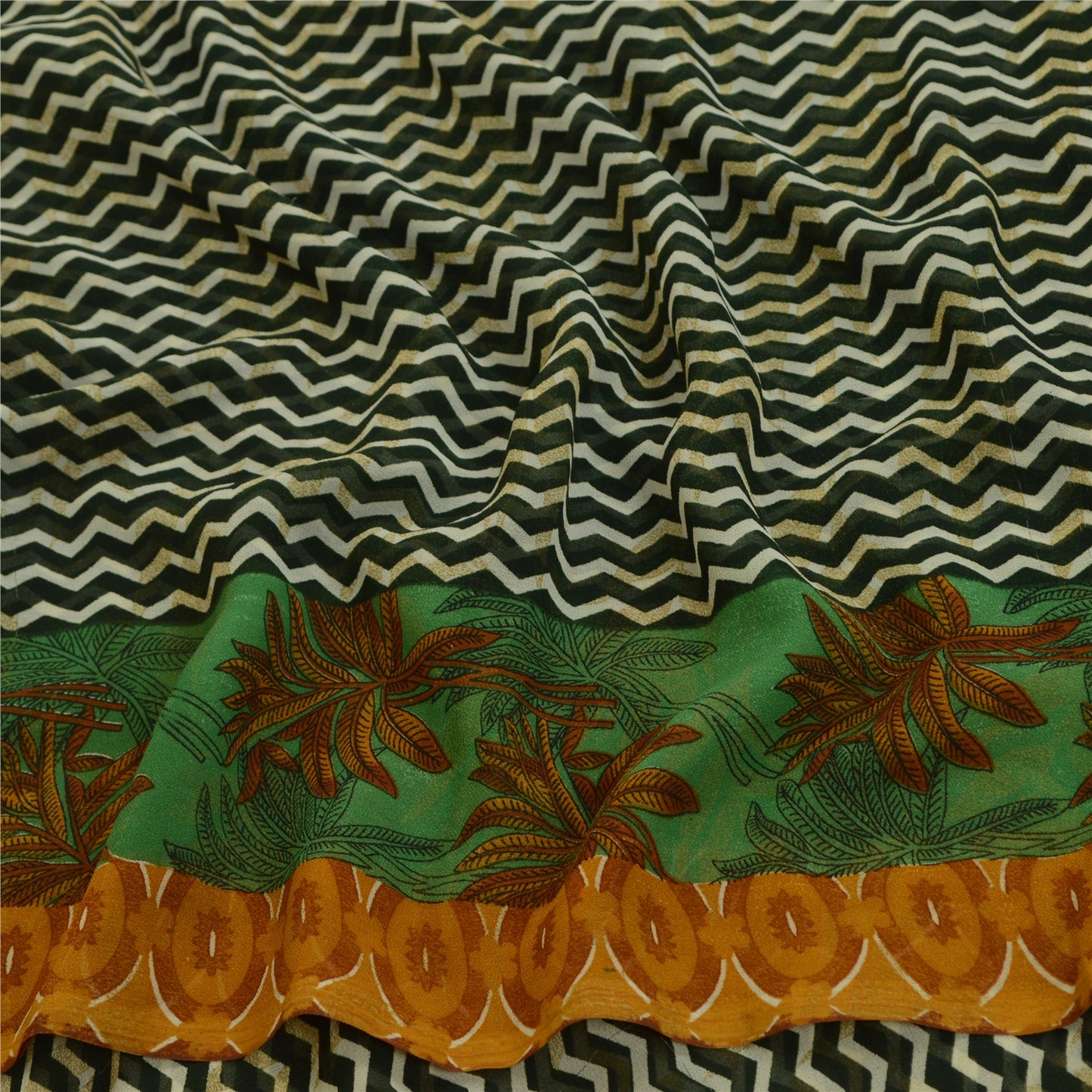 Санскритские винтажные сари индийское зеленое жоржетовое сари с принтом 5 ярдов ткань для рукоделия из экологически чистой ткани