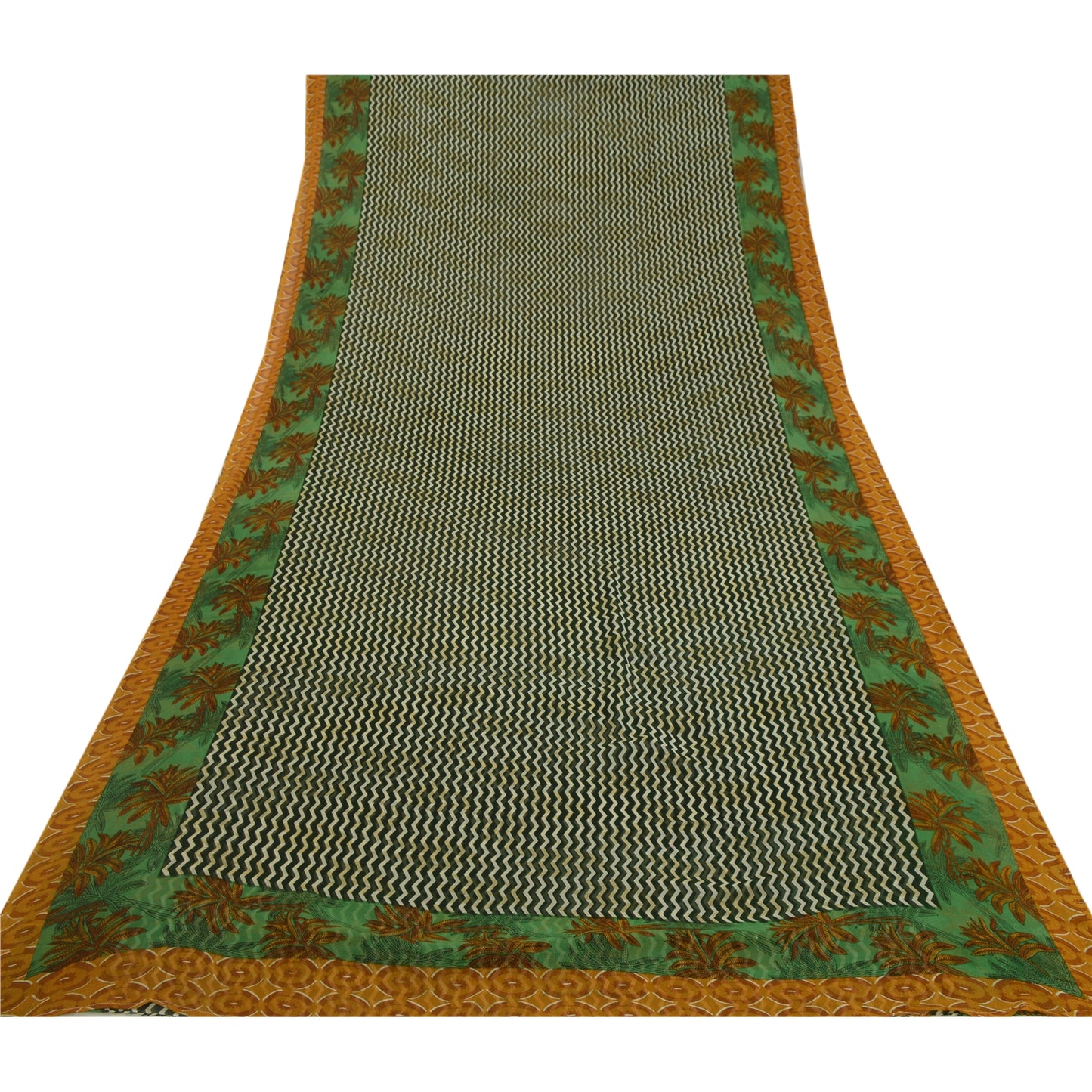 Санскритские винтажные сари индийское зеленое жоржетовое сари с принтом 5 ярдов ткань для рукоделия из экологически чистой ткани