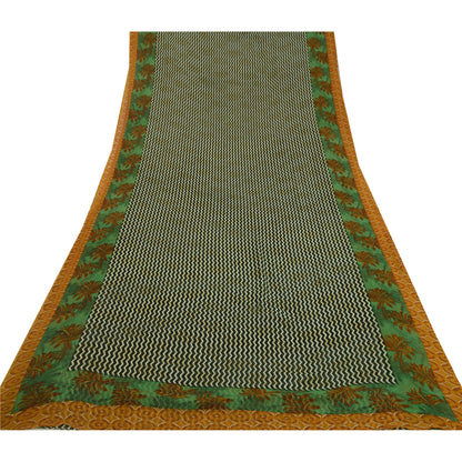 Санскритские винтажные сари индийское зеленое жоржетовое сари с принтом 5 ярдов ткань для рукоделия из экологически чистой ткани