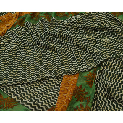 Санскритские винтажные сари индийское зеленое жоржетовое сари с принтом 5 ярдов ткань для рукоделия из экологически чистой ткани