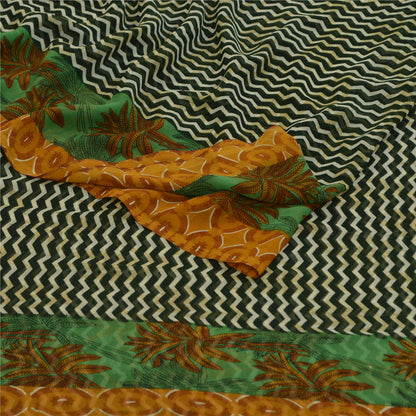 Санскритские винтажные сари индийское зеленое жоржетовое сари с принтом 5 ярдов ткань для рукоделия из экологически чистой ткани