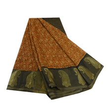 Load image into Gallery viewer, Sanskriti Vintage Sarees Mustard-Black Pure Chiffon Printed Zari Sari 5yd Fabric
