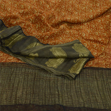 Load image into Gallery viewer, Sanskriti Vintage Sarees Mustard-Black Pure Chiffon Printed Zari Sari 5yd Fabric
