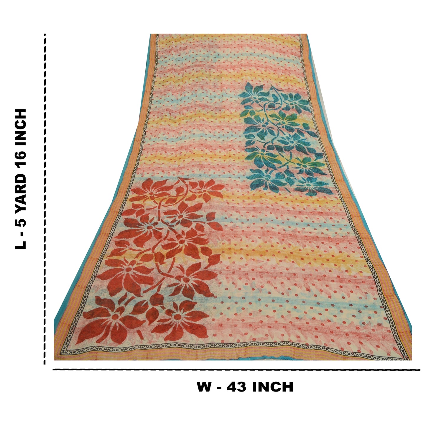 Sanskriti Vintage Sarees Ivory Pure Georgette Silk Printed Sari 5yd Craft Sustainable Fabric