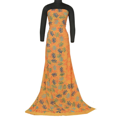 Sanskriti Vintage Sarees Yellow Pure Georgette Silk Printed Sari Craft Sustainable Fabric