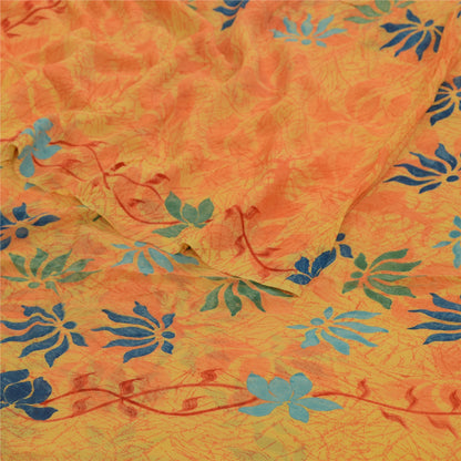 Sanskriti Vintage Sarees Yellow Pure Georgette Silk Printed Sari Craft Sustainable Fabric
