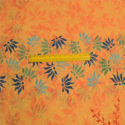 Sanskriti Vintage Sarees Yellow Pure Georgette Silk Printed Sari Craft Sustainable Fabric