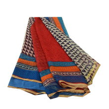 Load image into Gallery viewer, Sanskriti Vintage Sarees Red Blend Chiffon Zari Border Printed Sari Craft Fabric

